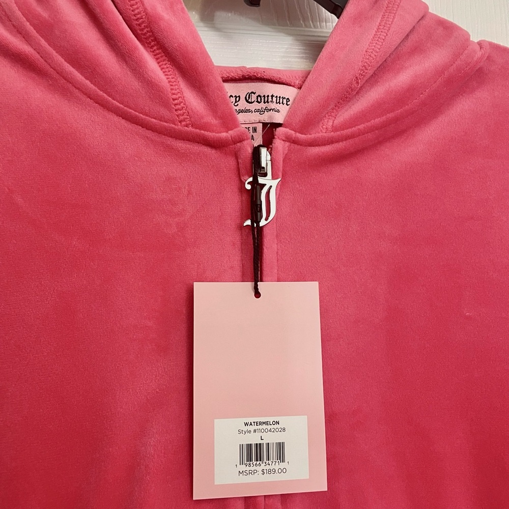 Juicy Couture Velour Tracksuit Set Watermelon Pink Hoodie & Shorts Y2K – NWT L - Picture 4 of 6